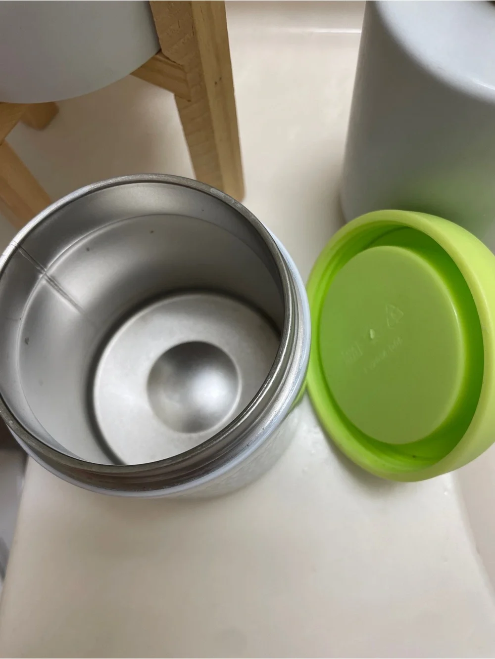 Insulated Food Jar with Lime Green Lid and Teal Pattern
